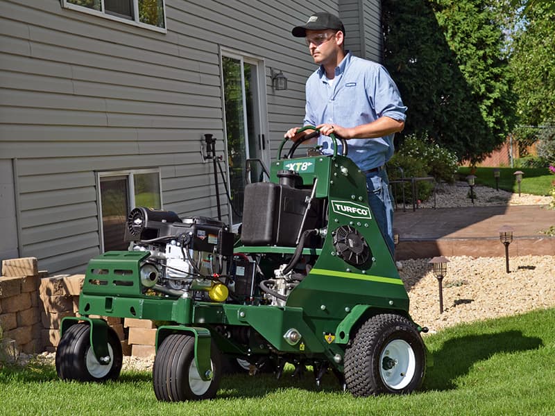 Professional Landscaping Aerators TurnAer XT8 Riding Aerator Turfco